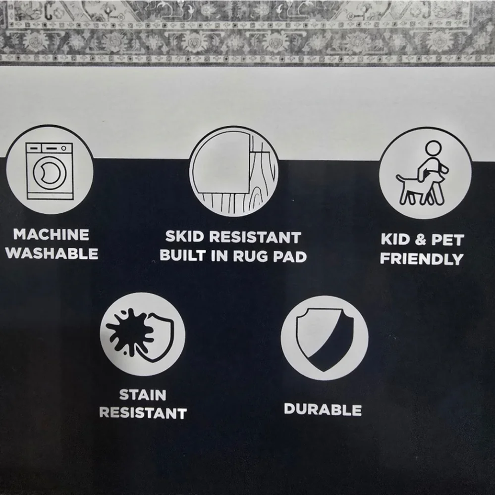 Gray Machine Washable Area Rug - Picture 5 of 7